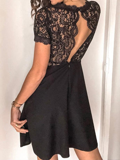 Black Lace Short Sleeve Mini Dress - Mini Dresses - INS | Online Fashion Free Shipping Clothing, Dresses, Tops, Shoes - 02/07/2021 - 20-30 - Category_Mini Dresses