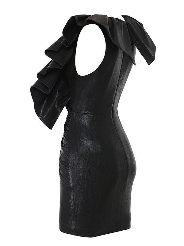 Black Sleeveless Ruffle Ruched Hip Slim Mini Dress - Mini Dresses - INS | Online Fashion Free Shipping Clothing, Dresses, Tops, Shoes - 22/04/2021 - Catagory_Mini Dresses - Color_Black