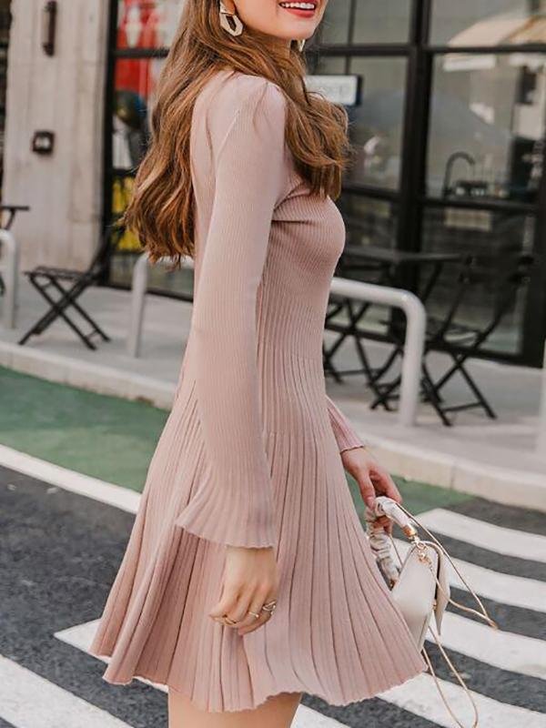 Boat Neck Ribbed Knit Sweater Dress Without Belt - Dresses - INS | Online Fashion Free Shipping Clothing, Dresses, Tops, Shoes - 02/02/2021 - Autumn - Casual Dresses