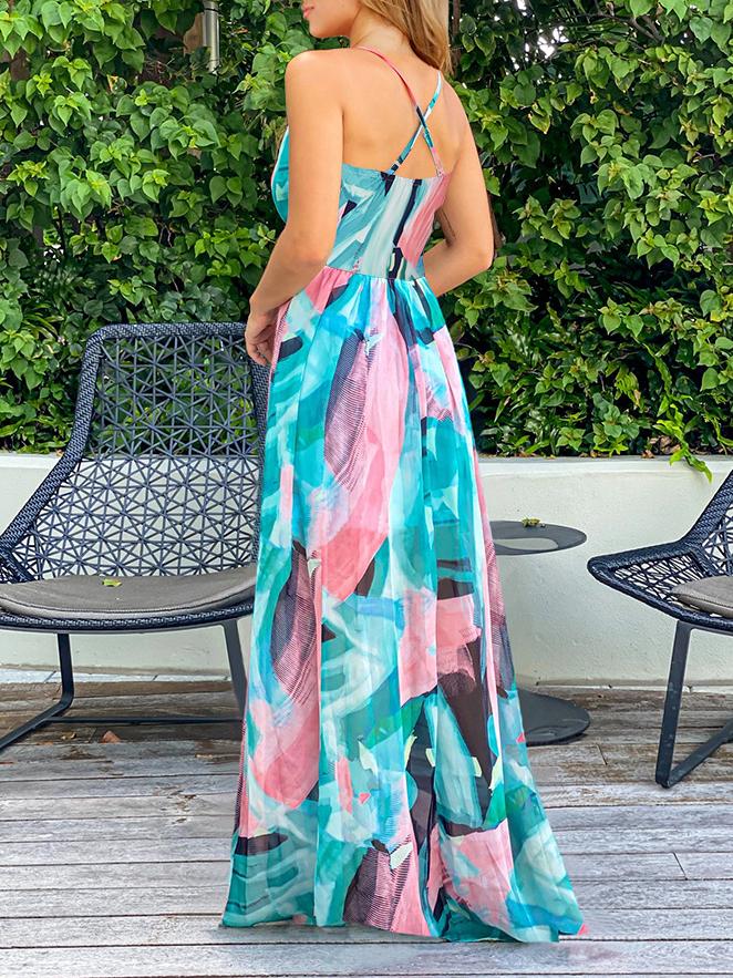 Bohemian Color Block Sling Dress - Maxi Dresses - INS | Online Fashion Free Shipping Clothing, Dresses, Tops, Shoes - 21/06/2021 - 30-40 - color-blue