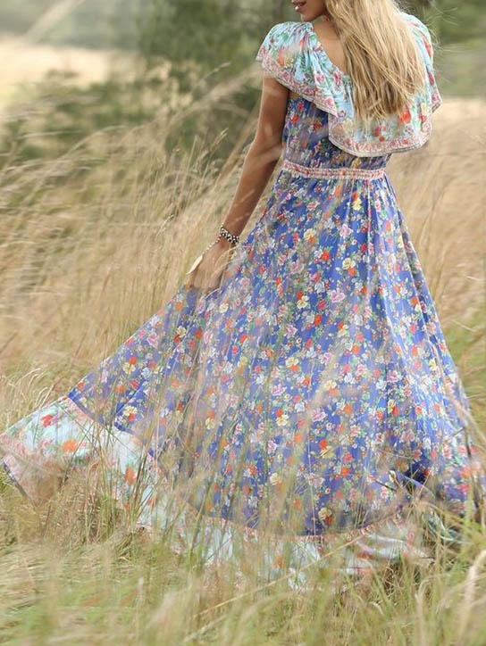 Bohemian Short-sleeved Print Dress - Pink, Red, Blue - INS | Online Fashion Free Shipping Clothing, Dresses, Tops, Shoes - 05/06/2021 - Color_Blue - Color_Pink