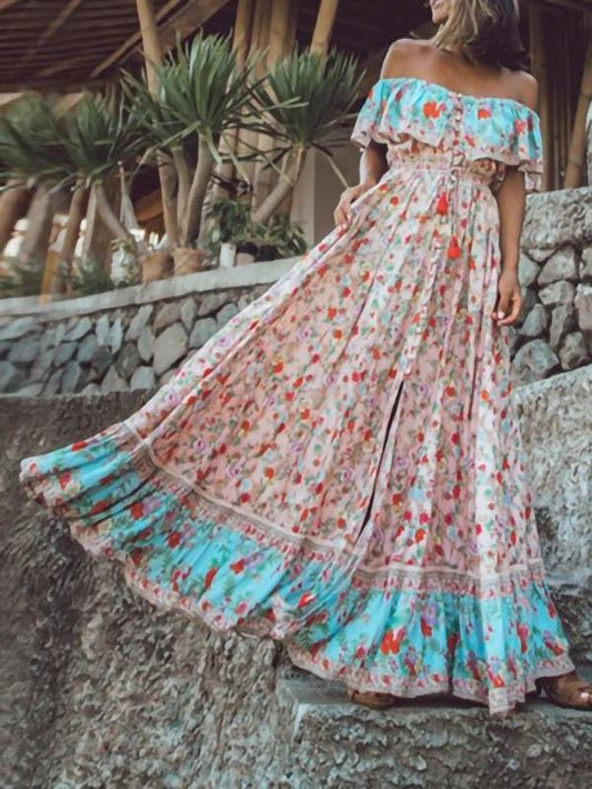 Bohemian Short-sleeved Print Dress - Pink, Red, Blue - INS | Online Fashion Free Shipping Clothing, Dresses, Tops, Shoes - 05/06/2021 - Color_Blue - Color_Pink