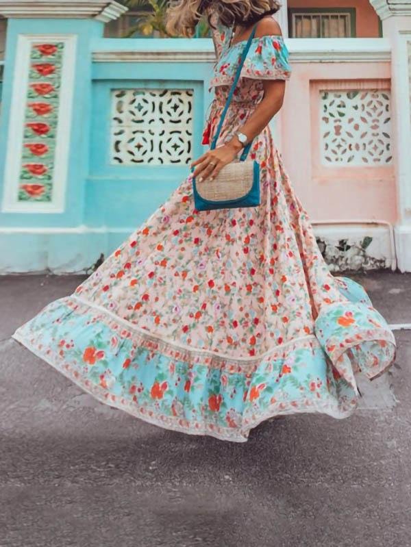 Bohemian Short-sleeved Print Dress - Pink, Red, Blue - INS | Online Fashion Free Shipping Clothing, Dresses, Tops, Shoes - 05/06/2021 - Color_Blue - Color_Pink