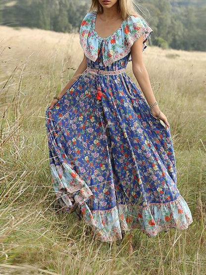 Bohemian Short-sleeved Print Dress - Pink, Red, Blue - INS | Online Fashion Free Shipping Clothing, Dresses, Tops, Shoes - 05/06/2021 - Color_Blue - Color_Pink