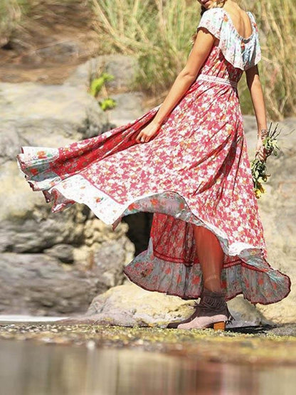 Bohemian Short-sleeved Print Dress - Pink, Red, Blue - INS | Online Fashion Free Shipping Clothing, Dresses, Tops, Shoes - 05/06/2021 - Color_Blue - Color_Pink