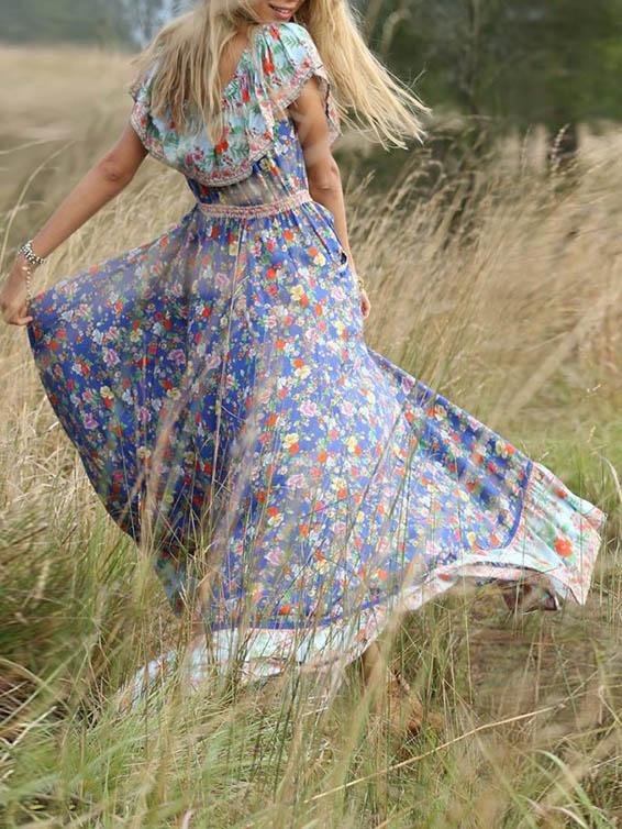 Bohemian Short-sleeved Print Dress - Pink, Red, Blue - INS | Online Fashion Free Shipping Clothing, Dresses, Tops, Shoes - 05/06/2021 - Color_Blue - Color_Pink