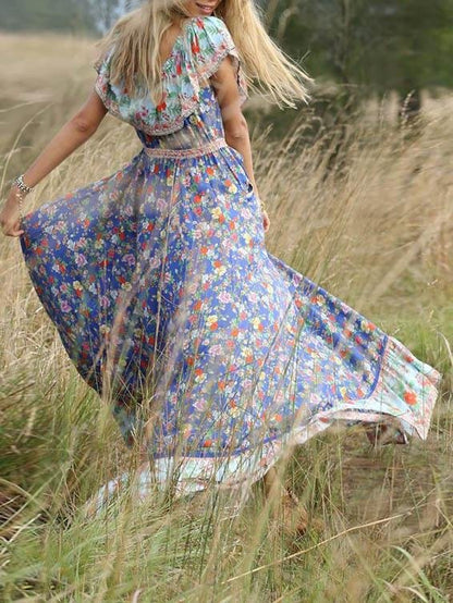 Bohemian Short-sleeved Print Dress - Pink, Red, Blue - INS | Online Fashion Free Shipping Clothing, Dresses, Tops, Shoes - 05/06/2021 - Color_Blue - Color_Pink