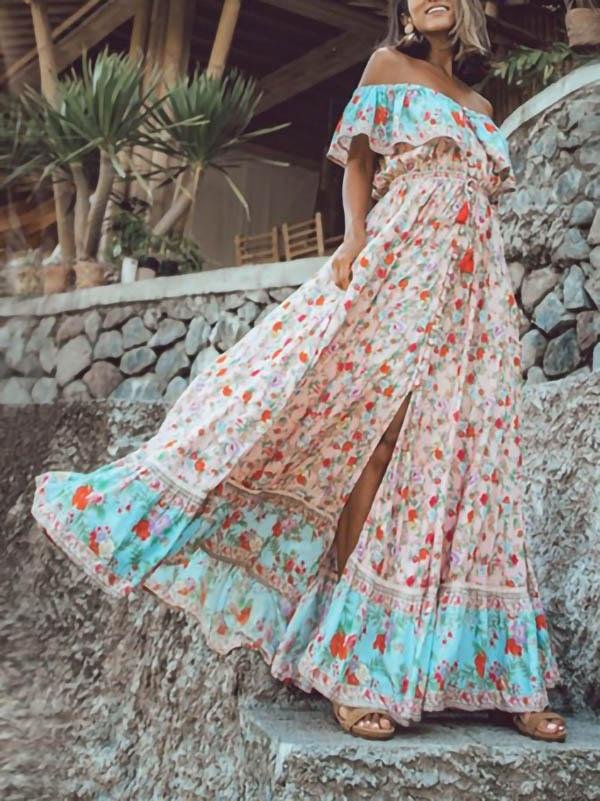 Bohemian Short-sleeved Print Dress - Pink, Red, Blue - INS | Online Fashion Free Shipping Clothing, Dresses, Tops, Shoes - 05/06/2021 - Color_Blue - Color_Pink