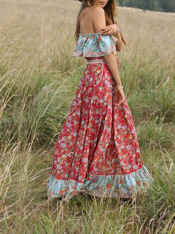 Bohemian Short-sleeved Print Dress - Pink, Red, Blue - INS | Online Fashion Free Shipping Clothing, Dresses, Tops, Shoes - 05/06/2021 - Color_Blue - Color_Pink