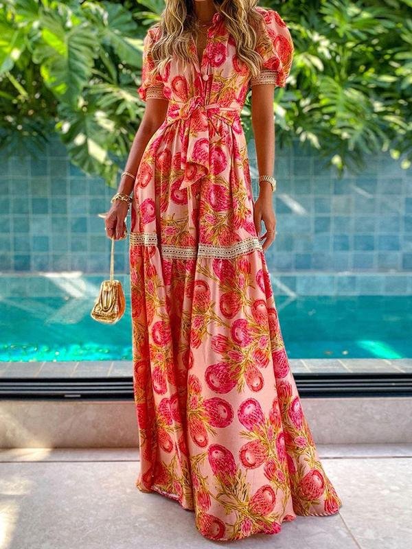 Bohemian Short-sleeved Printed Long Dress - Maxi Dresses - INS | Online Fashion Free Shipping Clothing, Dresses, Tops, Shoes - 15/06/2021 - Color_Red - DRE2106150453