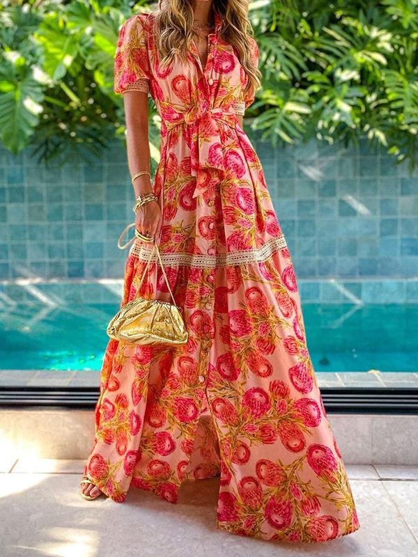 Bohemian Short-sleeved Printed Long Dress - Maxi Dresses - INS | Online Fashion Free Shipping Clothing, Dresses, Tops, Shoes - 15/06/2021 - Color_Red - DRE2106150453