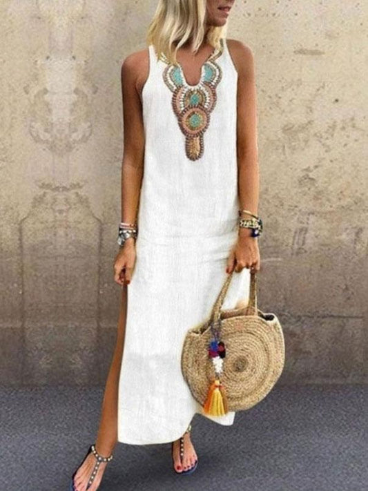 Bohemian Sleeveless Deep V-neck Side Slit Dress - Maxi Dresses - INS | Online Fashion Free Shipping Clothing, Dresses, Tops, Shoes - 20-30 - 20/07/2021 - color-gray