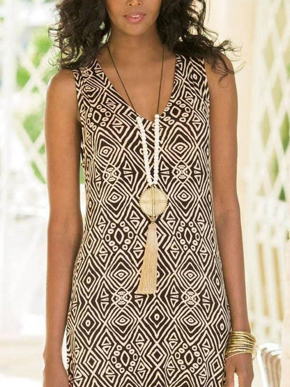 Bohemian Sleeveless Stitching Printed Dress - Maxi Dresses - INS | Online Fashion Free Shipping Clothing, Dresses, Tops, Shoes - 04/06/2021 - Color_Khaki - DRE2106040042