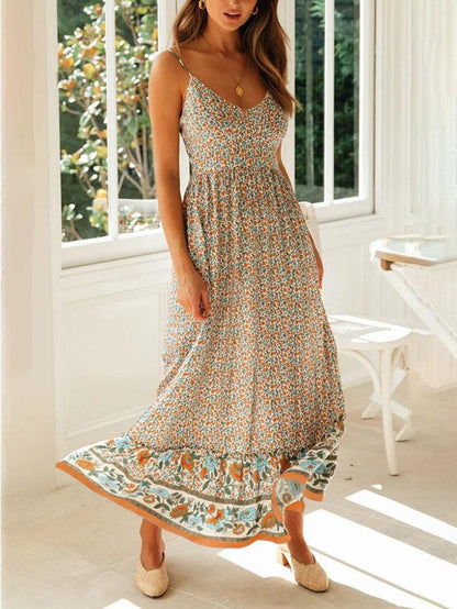 Bohemian V-neck Floral Sling Dress - Maxi Dresses - INS | Online Fashion Free Shipping Clothing, Dresses, Tops, Shoes - 23/07/2021 - 30-40 - color-black