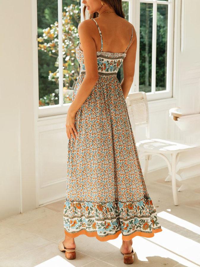 Bohemian V-neck Floral Sling Dress - Maxi Dresses - INS | Online Fashion Free Shipping Clothing, Dresses, Tops, Shoes - 23/07/2021 - 30-40 - color-black