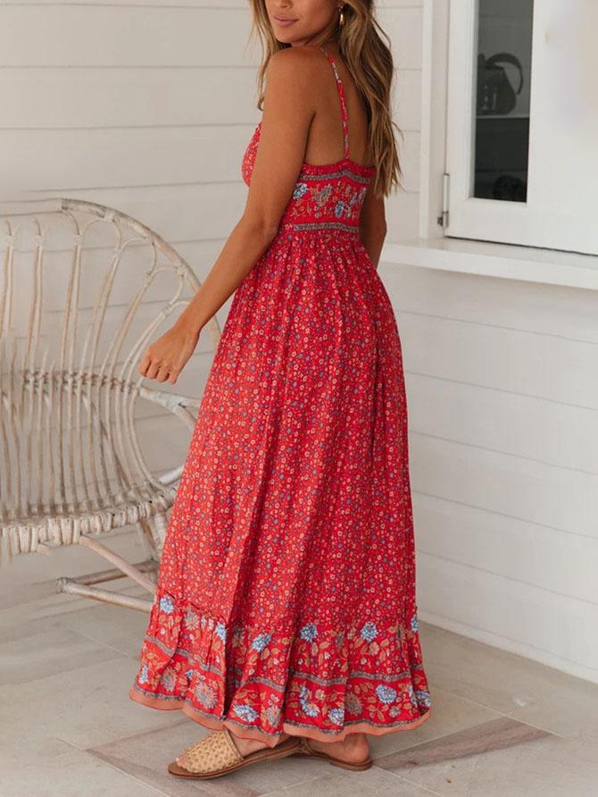 Bohemian V-neck Floral Sling Dress - Maxi Dresses - INS | Online Fashion Free Shipping Clothing, Dresses, Tops, Shoes - 23/07/2021 - 30-40 - color-black