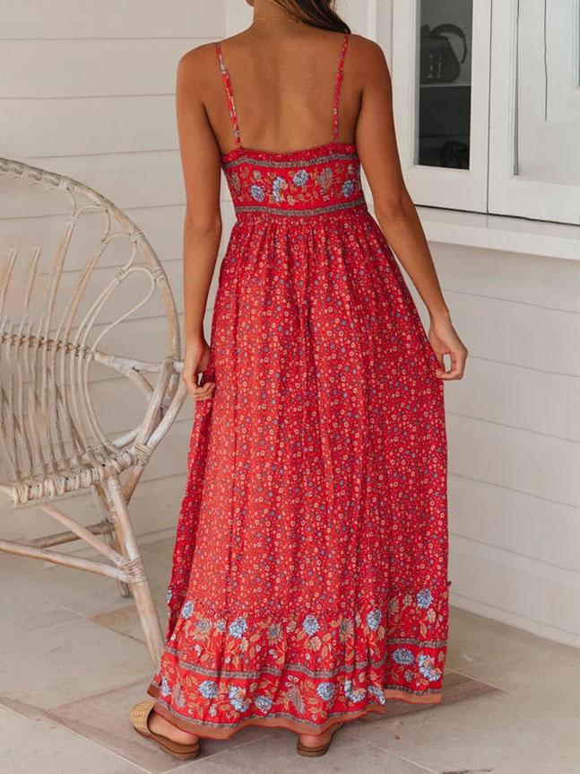 Bohemian V-neck Floral Sling Dress - Maxi Dresses - INS | Online Fashion Free Shipping Clothing, Dresses, Tops, Shoes - 23/07/2021 - 30-40 - color-black