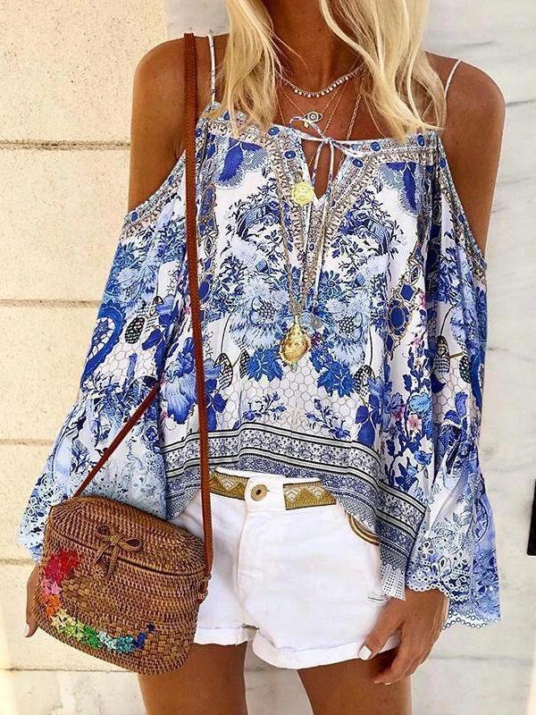 Boho Style Off Shoulder Suspender Blouses - Blouses - INS | Online Fashion Free Shipping Clothing, Dresses, Tops, Shoes - 10/06/2021 - BLO2106100061 - Blouses