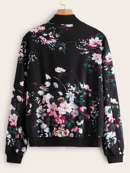 Botanical Print Zip Up Bomber Jacket - INS | Online Fashion Free Shipping Clothing, Dresses, Tops, Shoes