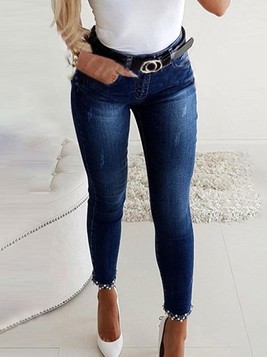 Bow Cuff Skinny Jeans - Jeans - INS | Online Fashion Free Shipping Clothing, Dresses, Tops, Shoes - 04/05/2021 - Category_Jeans - Color_Blue