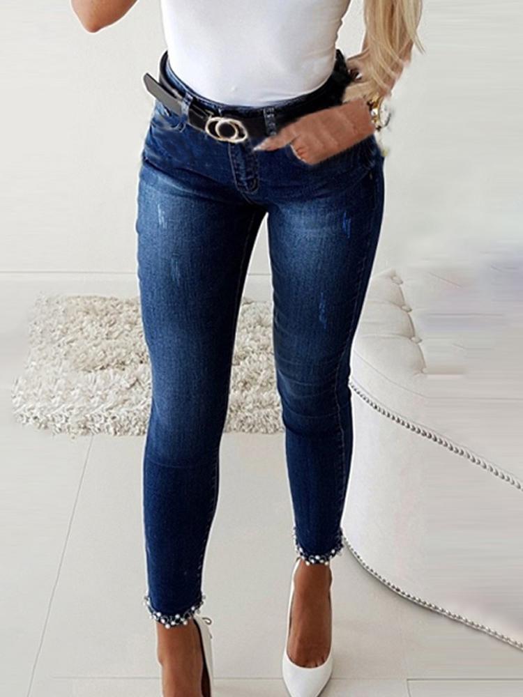 Bow Cuff Skinny Jeans - Jeans - INS | Online Fashion Free Shipping Clothing, Dresses, Tops, Shoes - 04/05/2021 - Category_Jeans - Color_Blue