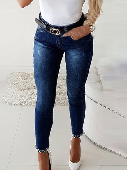 Bow Cuff Skinny Jeans - Jeans - INS | Online Fashion Free Shipping Clothing, Dresses, Tops, Shoes - 04/05/2021 - Category_Jeans - Color_Blue