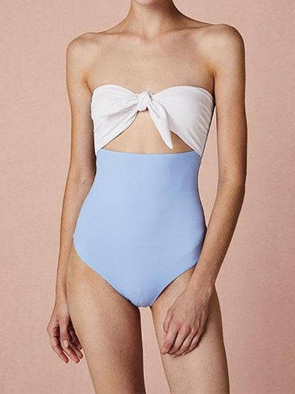 Bowknot Top One-piece Retro High Waist Swimsuit - Swimsuits - INS | Online Fashion Free Shipping Clothing, Dresses, Tops, Shoes - 23/04/2021 - Color_Whitea And Blue - Season_Summer