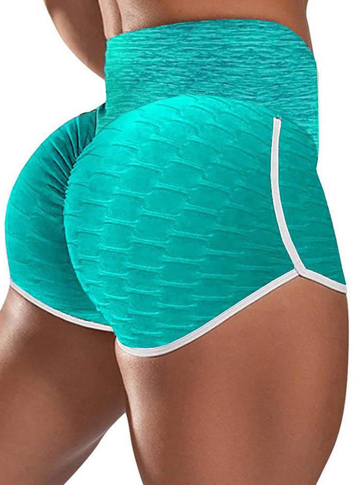 Bubble Texture High Waist Contrast Binding Butt Lifting Yoga Shorts - Yoga Shorts - INS | Online Fashion Free Shipping Clothing, Dresses, Tops, Shoes - 30/04/2021 - Color_Blue - Pants Length_Short