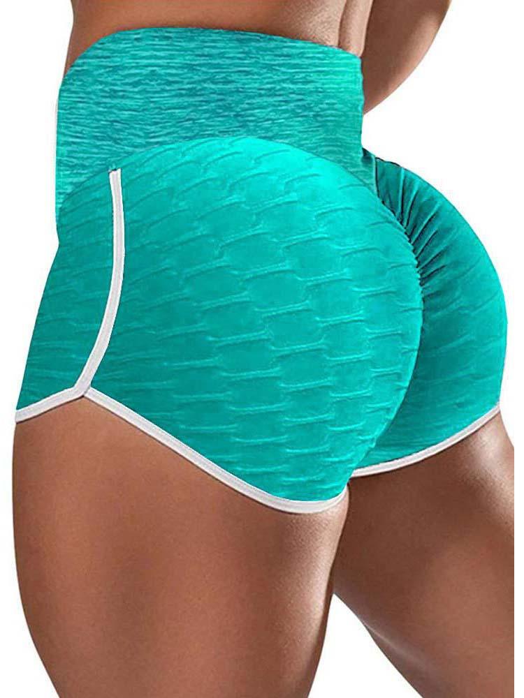 Bubble Texture High Waist Contrast Binding Butt Lifting Yoga Shorts - Yoga Shorts - INS | Online Fashion Free Shipping Clothing, Dresses, Tops, Shoes - 30/04/2021 - Color_Blue - Pants Length_Short