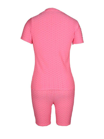 Bubble Textured Short Sleeve Butt Lifting Active Sets - Active Sets - INS | Online Fashion Free Shipping Clothing, Dresses, Tops, Shoes - 04/05/2021 - Category_Active Sets - Color_Pink