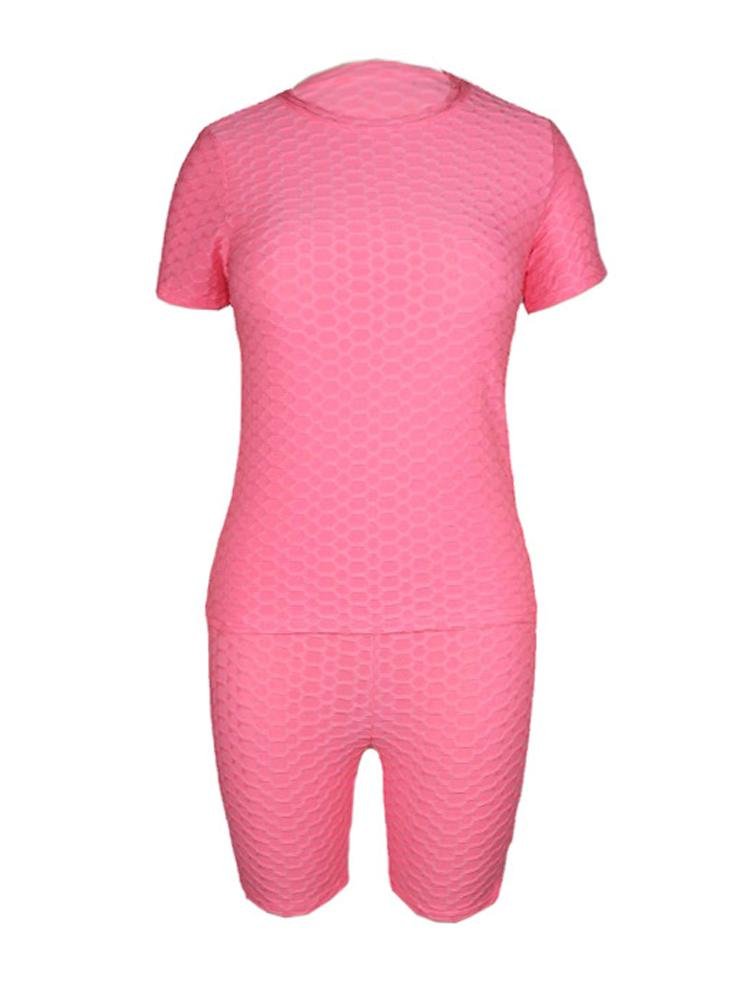 Bubble Textured Short Sleeve Butt Lifting Active Sets - Active Sets - INS | Online Fashion Free Shipping Clothing, Dresses, Tops, Shoes - 04/05/2021 - Category_Active Sets - Color_Pink