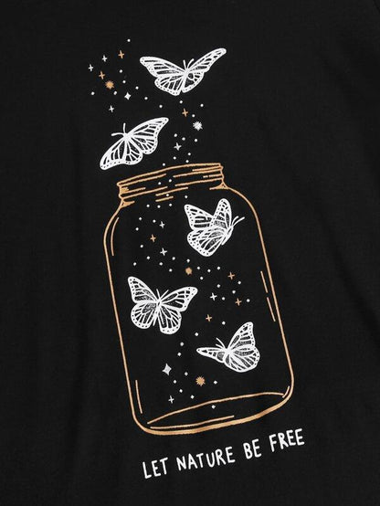 Butterfly And Slogan Graphic Tee - INS | Online Fashion Free Shipping Clothing, Dresses, Tops, Shoes