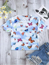 Butterfly Cloud Print Short Sleeve T-shirt - INS | Online Fashion Free Shipping Clothing, Dresses, Tops, Shoes