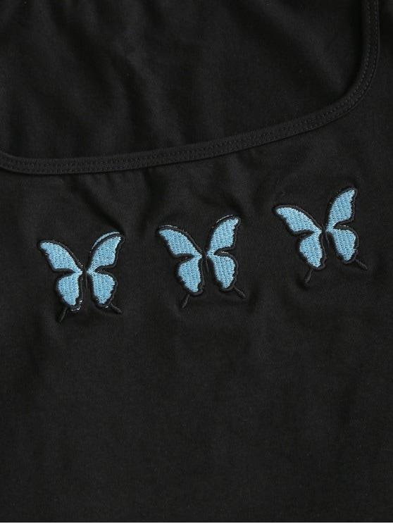 Butterfly Embroidered U Neck T-shirt - INS | Online Fashion Free Shipping Clothing, Dresses, Tops, Shoes