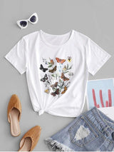 Butterfly Flower Knotted Cotton Basic Tee - INS | Online Fashion Free Shipping Clothing, Dresses, Tops, Shoes