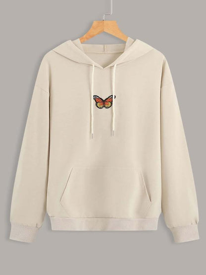 Butterfly Patched Kangaroo Pocket Drawstring Hoodie - INS | Online Fashion Free Shipping Clothing, Dresses, Tops, Shoes