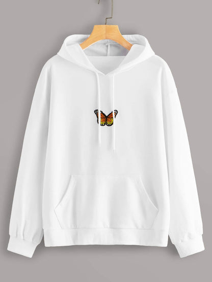 Butterfly Patched Kangaroo Pocket Drawstring Hoodie - INS | Online Fashion Free Shipping Clothing, Dresses, Tops, Shoes