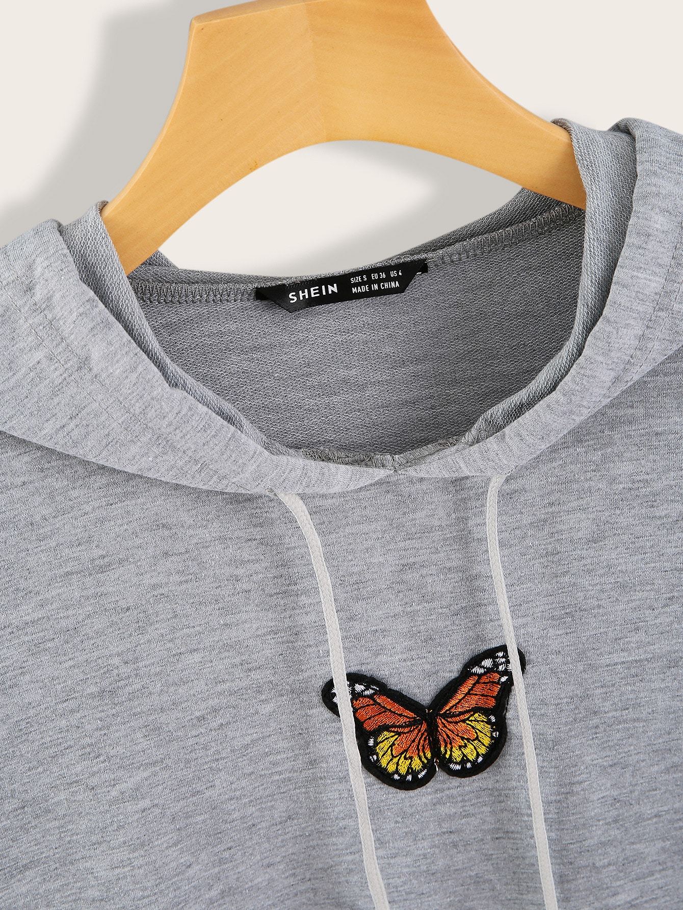 Butterfly Patched Kangaroo Pocket Drawstring Hoodie - INS | Online Fashion Free Shipping Clothing, Dresses, Tops, Shoes