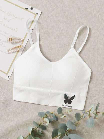 Butterfly Print Ribbed Bralette - INS | Online Fashion Free Shipping Clothing, Dresses, Tops, Shoes