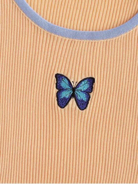 Butterfly Print Ribbed Knit Ringer Top - INS | Online Fashion Free Shipping Clothing, Dresses, Tops, Shoes