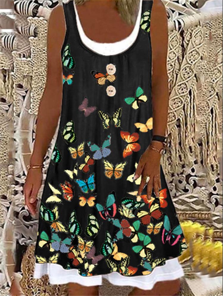 Butterfly Print Sleeveless Loose A-line Skirt - Mini Dresses - INS | Online Fashion Free Shipping Clothing, Dresses, Tops, Shoes - 07/07/2021 - 10-20 - color-black