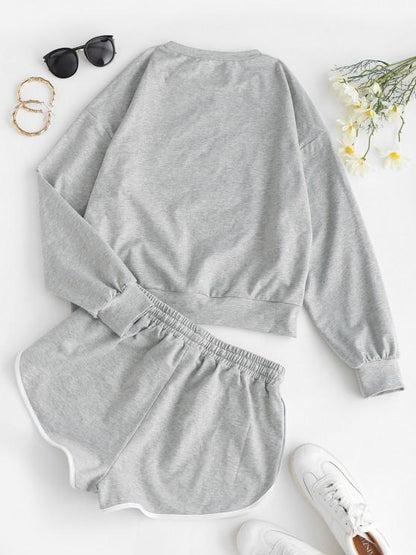 Butterfly Print Sweatshirt and Mini Dolphin Shorts Set - INS | Online Fashion Free Shipping Clothing, Dresses, Tops, Shoes