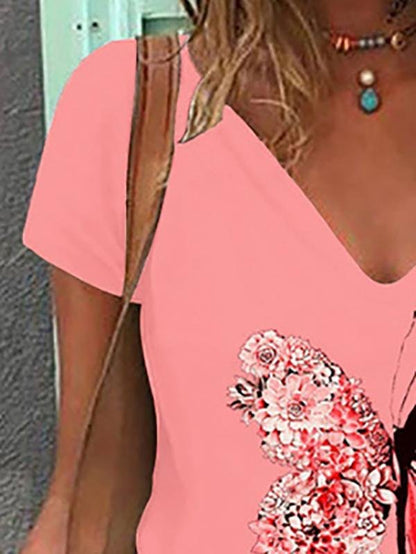 Butterfly Print V-neck Short-sleeved T-shirt - T-Shirts - INS | Online Fashion Free Shipping Clothing, Dresses, Tops, Shoes - 05/18/2021 - Category_T-Shirts - Color_Black