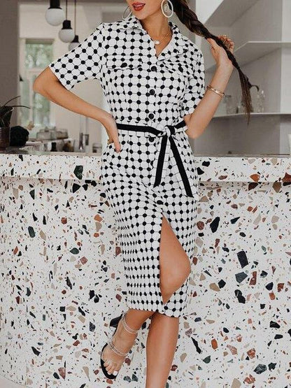 Button Front Belted Plaid Shirt Dress - Dresses - INS | Online Fashion Free Shipping Clothing, Dresses, Tops, Shoes - Color_White - Dresses - Festival