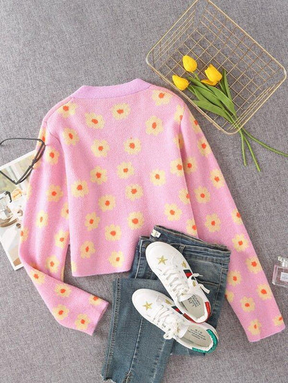 Button Front Floral Pattern Cardigan - INS | Online Fashion Free Shipping Clothing, Dresses, Tops, Shoes