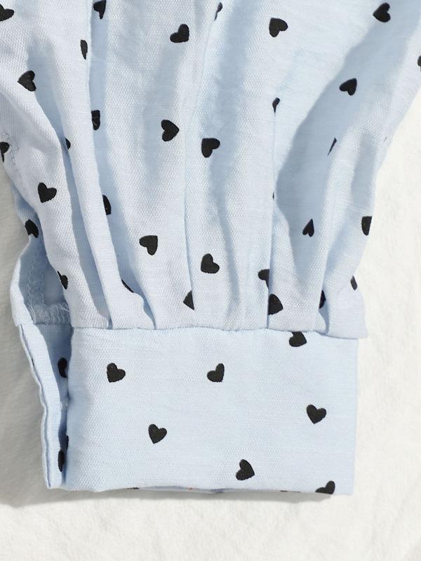 Button Front Knotted Hem Heart Print Blouse - INS | Online Fashion Free Shipping Clothing, Dresses, Tops, Shoes