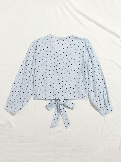 Button Front Knotted Hem Heart Print Blouse - INS | Online Fashion Free Shipping Clothing, Dresses, Tops, Shoes