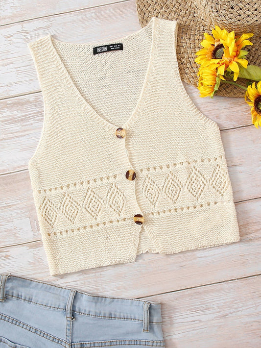 Button Front Pointelle Knit Cardigan - INS | Online Fashion Free Shipping Clothing, Dresses, Tops, Shoes
