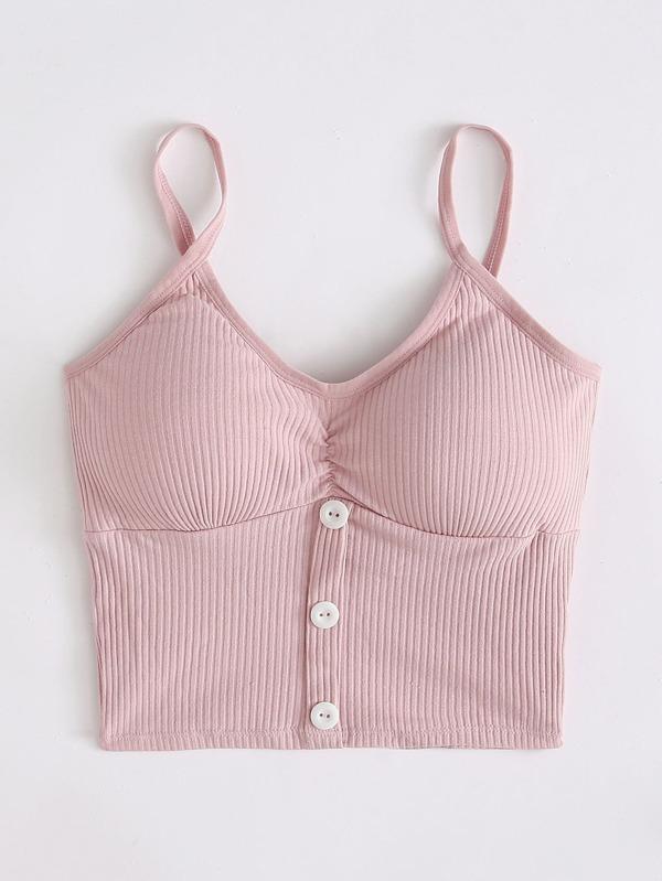 Button Front Rib Bralette - INS | Online Fashion Free Shipping Clothing, Dresses, Tops, Shoes
