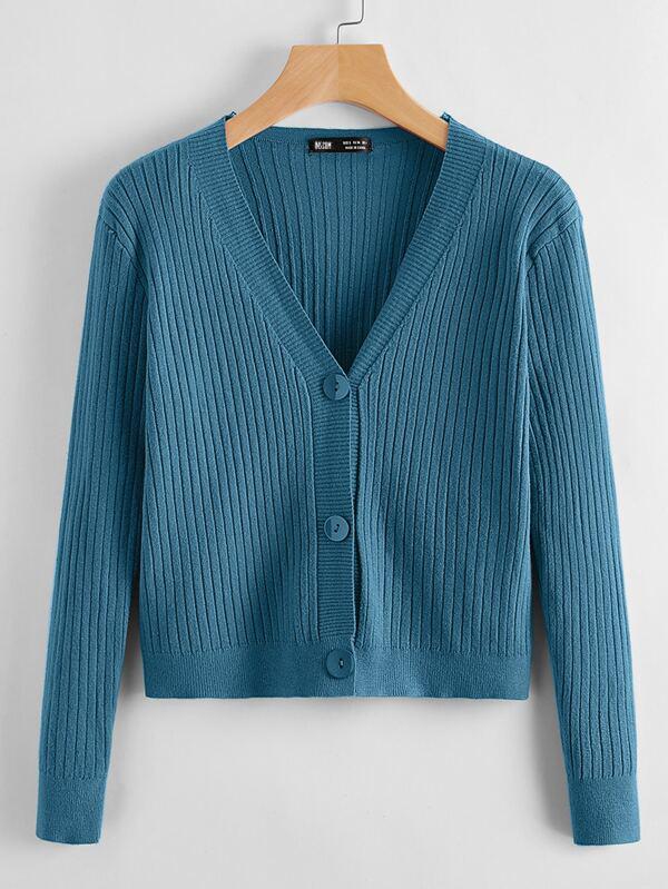 Button Front Rib-knit Cardigan - INS | Online Fashion Free Shipping Clothing, Dresses, Tops, Shoes